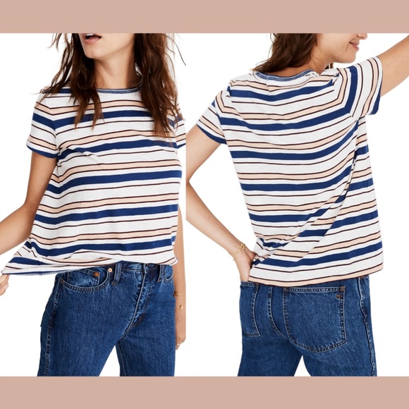 New Madewell Whisper Stripe Ringer Tee Shirt XXL - Picture 2 of 12